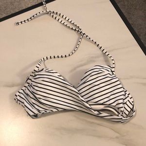 Black and white strap halter wrap swimsuit top